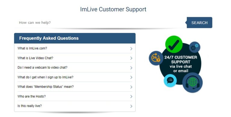 Screenshot Imlive Customer Support